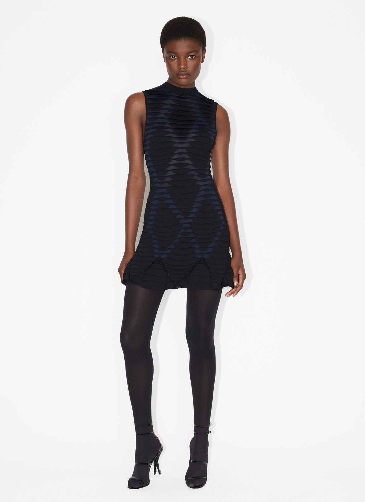Short dress in python knit ALAÏA BLUE SHORT DRESS IN PYTHON KNIT